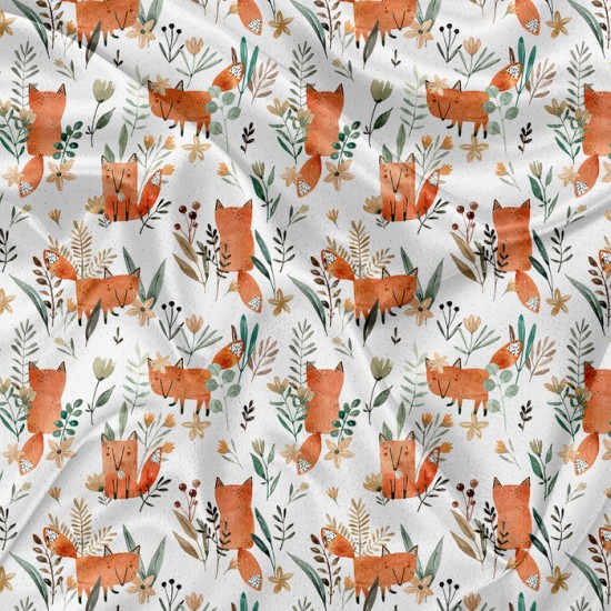Minky Motif Renard et fleurs aquarelle - IMPRIMÉ AU QUÉBEC À NOTRE ATELIER