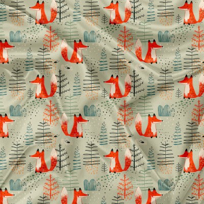 Minky Motif Petit renard dans la forêt - IMPRIMÉ...