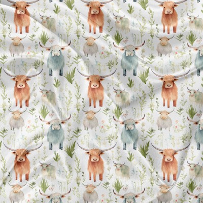 Minky Motif Vache highland aquarelle - IMPRIMÉ AU...