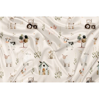 Minky Motif  Fermette fond beige - IMPRIMÉ AU...