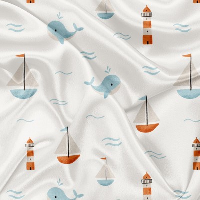 Minky Motif  Baleine, phare et voilier minimaliste...
