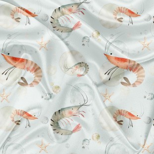 Minky Motif Ma petite crevette fond bleu -...