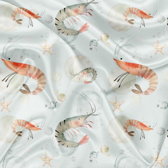 Minky Motif Ma petite crevette fond bleu - IMPRIMÉ AU QUÉBEC À NOTRE ATELIER