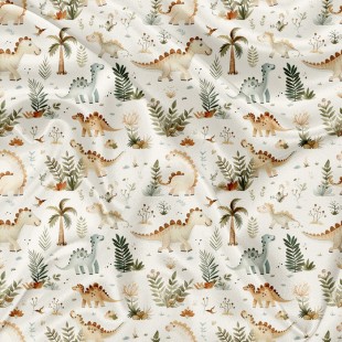 Minky Motif Dinosaures et feuillage doux -...