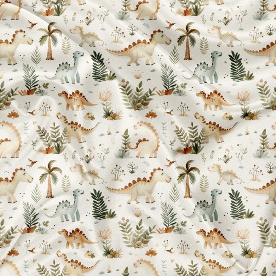 Minky Motif Dinosaures et feuillage doux - IMPRIMÉ AU QUÉBEC À NOTRE ATELIER