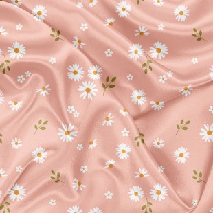 Minky Motif Fleur blanche fond rose saumon -...