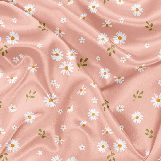 Minky Motif Fleur blanche fond rose saumon - IMPRIMÉ AU QUÉBEC À NOTRE ATELIER