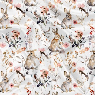 Minky Motif Doux lapins et ses fleurs - IMPRIMÉ...