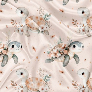 Minky Motif Tortue Océan floral quartz - IMPRIMÉ...