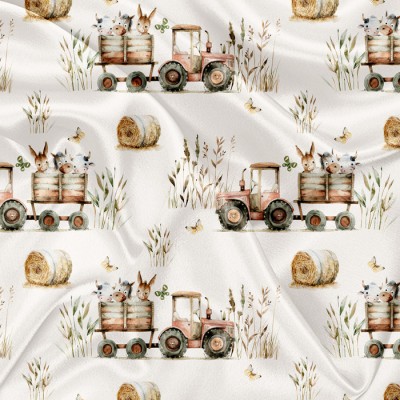Minky Motif Tracteur et animaux de la ferme -...