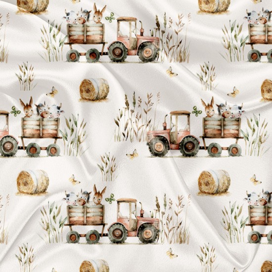 Minky Motif Tracteur et animaux de la ferme - IMPRIMÉ AU QUÉBEC À NOTRE ATELIER