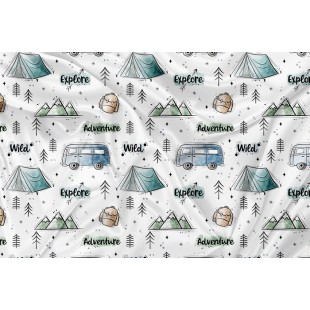 Minky Motif Voilier nautique fond bleu - IMPRIMÉ...
