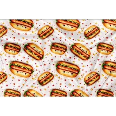 Minky Motif Hot dog kawaii - IMPRIMÉ AU QUÉBEC...