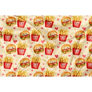 Minky Motif Kawaii hamburger - IMPRIMÉ AU QUÉBEC...