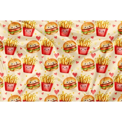 Minky Motif Kawaii hamburger - IMPRIMÉ AU QUÉBEC...