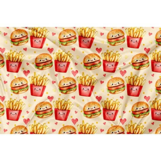 Minky Motif Kawaii hamburger - IMPRIMÉ AU QUÉBEC À NOTRE ATELIER