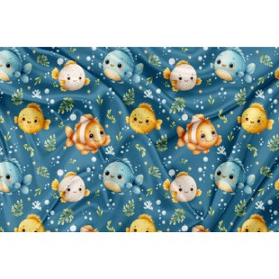 Minky Motif Mignon poisson tropicaux fond foncé -...