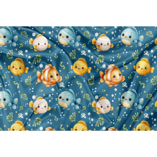 Minky Motif Mignon poisson tropicaux fond foncé - IMPRIMÉ AU QUÉBEC À NOTRE ATELIER
