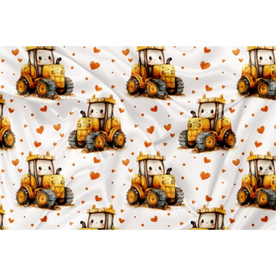 Minky Motif Mignon tracteur kawaii et coeur - IMPRIMÉ AU QUÉBEC À NOTRE ATELIER