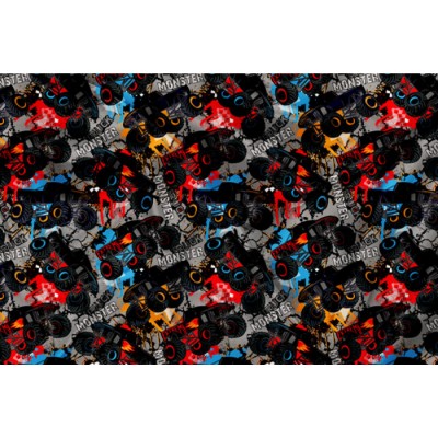 Minky Motif Monster truck 03- IMPRIMÉ AU QUÉBEC...