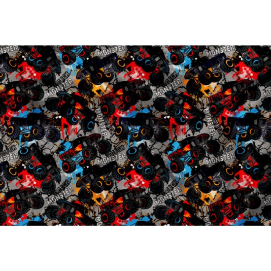 Minky Motif Monster truck 03- IMPRIMÉ AU QUÉBEC À NOTRE ATELIER