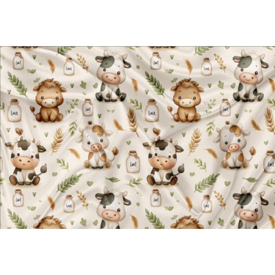 Minky Motif Bébé vache et lait - IMPRIMÉ AU...