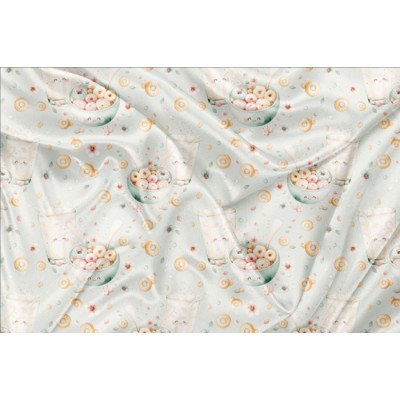 Minky Motif Bol de céréales et lait bleu -...