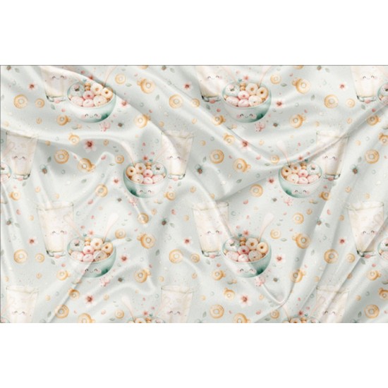 Minky Motif Bol de céréales et lait bleu - IMPRIMÉ AU QUÉBEC À NOTRE ATELIER