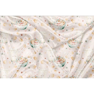 Minky Motif Bol de céréales et lait rose -...