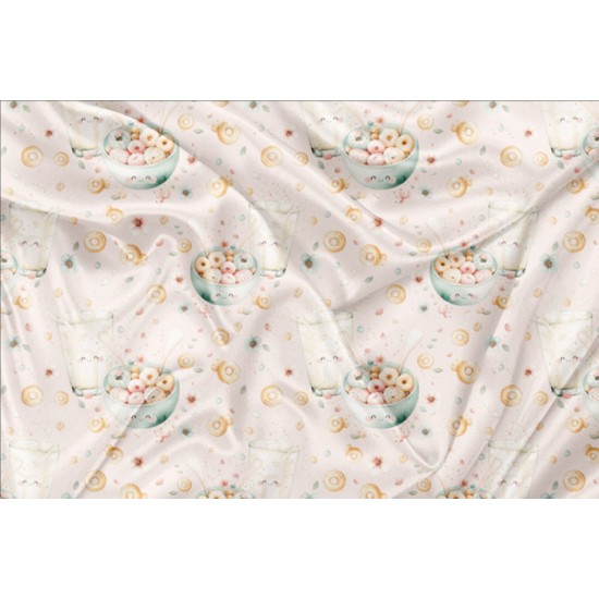 Minky Motif Bol de céréales et lait rose - IMPRIMÉ AU QUÉBEC À NOTRE ATELIER