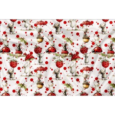 Minky Motif Framboise et souris - IMPRIMÉ AU...