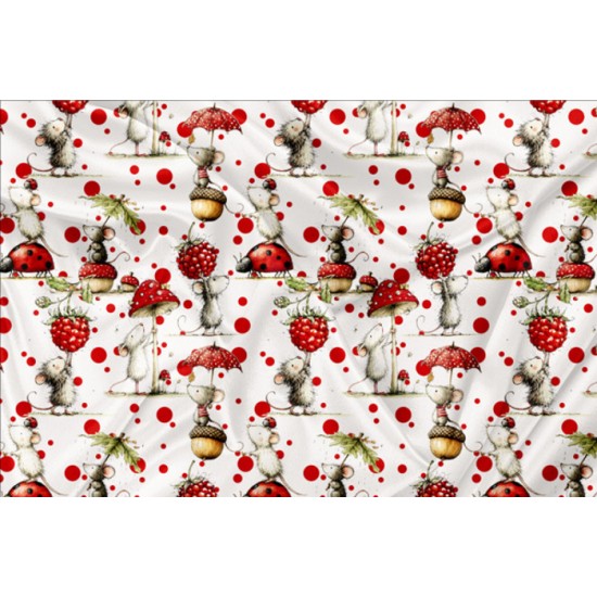 Minky Motif Framboise et souris - IMPRIMÉ AU QUÉBEC À NOTRE ATELIER