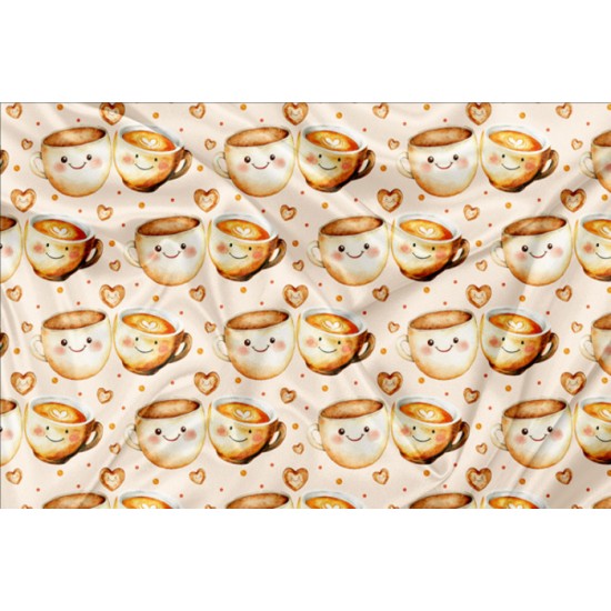 Minky Motif café Kawaii - IMPRIMÉ AU QUÉBEC À NOTRE ATELIER