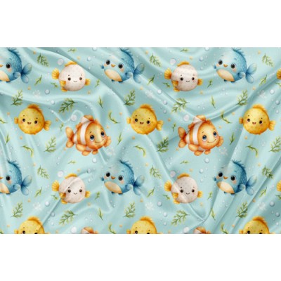 Minky Motif Mignon poisson tropicaux fond clair -...
