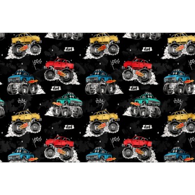 Minky Motif Monster truck 02 - IMPRIMÉ AU QUÉBEC...
