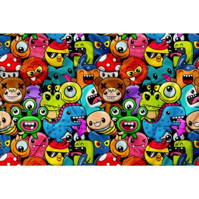 Minky Motif monstres éclatés - IMPRIMÉ AU...