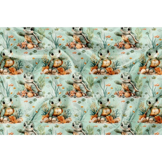 Minky Motif Tortue de mer turquoise - IMPRIMÉ AU QUÉBEC À NOTRE ATELIER