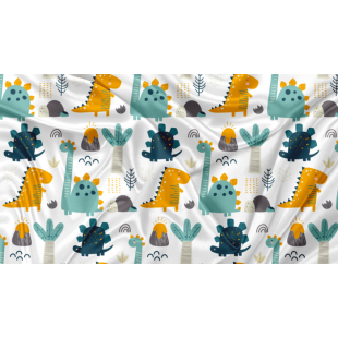 Minky Motif Dinosaure Orange - IMPRIMÉ AU QUÉBEC...