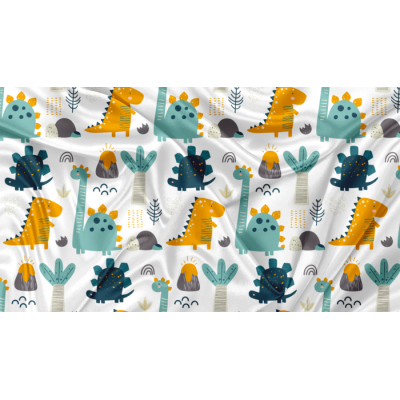 Minky Motif Dinosaure Orange - IMPRIMÉ AU QUÉBEC...