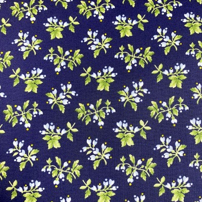 Coton à motif - Petite fleur bleue fond navy