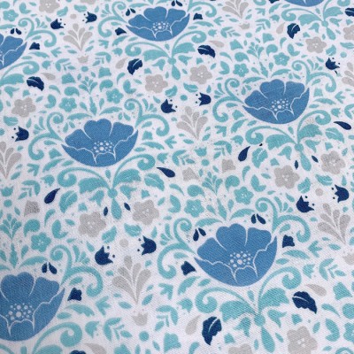 100% coton - double gauze - floral blanc