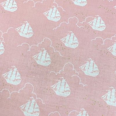 Coton à motif - Voilier rose