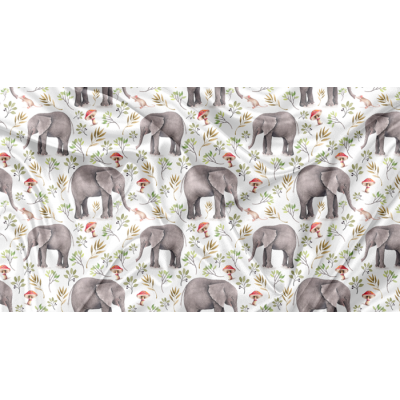 Minky Motif Éléphant et Petite Souris - IMPRIMÉ...