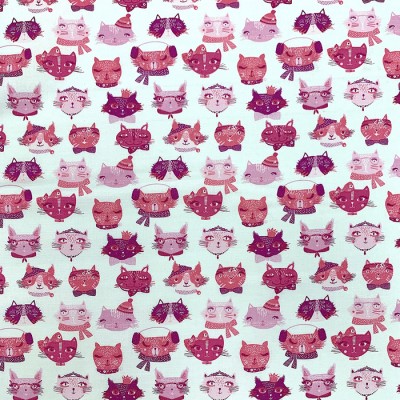 Coton à motif - Chat hiver Rose Coton à motif - Chat hiver Rose