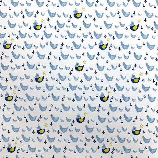 Coton à motif - Poule Bleu