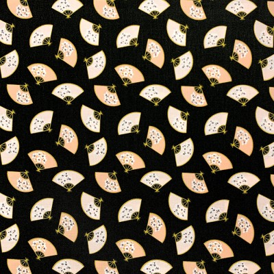 Coton à motif - Éventail Asiatique Noir