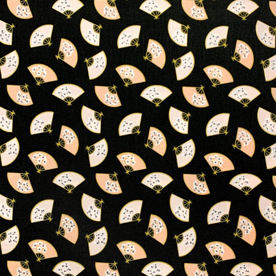Coton à motif - Éventail Asiatique Noir