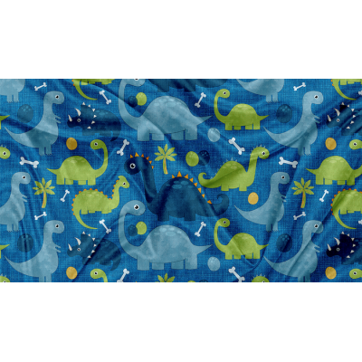 Minky Motif DinoBleu - IMPRIMÉ AU QUÉBEC À...