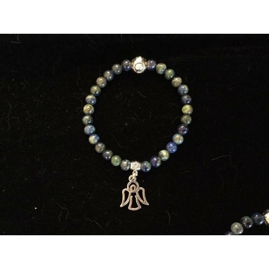 BRACELET SUR ÉLASTIQUE AZURITE MALACHITE 6 MM
