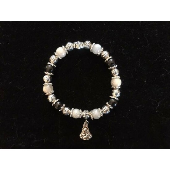 BRACELET SUR ÉLASTIQUE  LABRADORITE ET OBSIDIENNE...